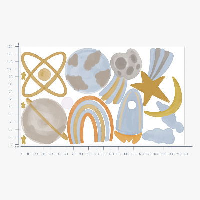 Wandsticker 130x217 Weltraumillustration von Planeten und Sternen in Pastelltönen