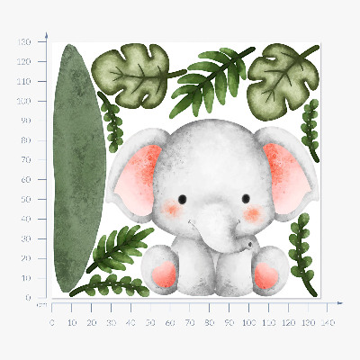 Wandsticker 130x136 Elefant in einem pastellfarbenen Aquarelldschungel