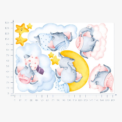 Wandsticker 130x182 Pastellelefanten und Wolken im Aquarellstil