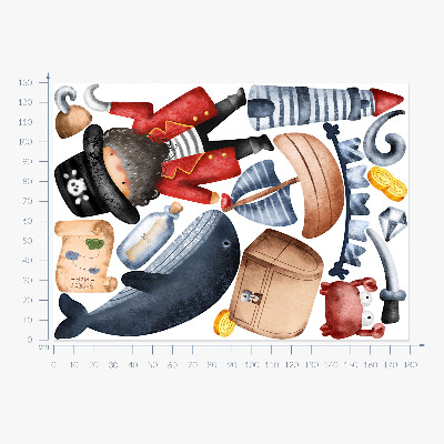 Wandsticker 130x179 Piratenwelt in Pastell-Aquarellen