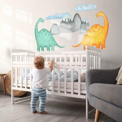 Wandsticker 130x233 Dinosaurier in pastellfarbenen Aquarelllandschaften