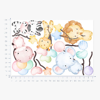 Wandsticker 130x192 Safari mit wilden Tieren und Luftballons in Aquarell