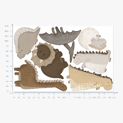 Wandsticker 130x198 Pastellfarbene süße Dinosaurier im Boho-Stil