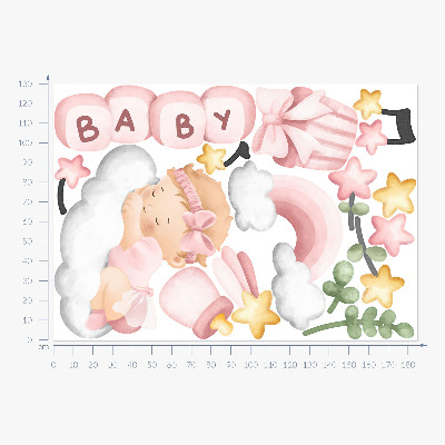 Wandsticker 130x185 Pastellfarbene Aquarelldekorationen für eine kleine Prinzessin