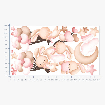 Wandsticker 130x234 Hasen mit Luftballons in Aquarell-Pastelltönen