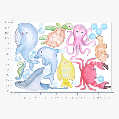 Wandsticker 130x184 Pastellfarbene Unterwasserwelt aus Aquarellkreaturen