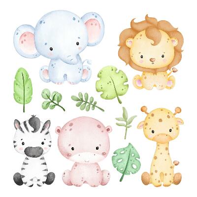 Wandsticker 130x150 Safari in Pastelltönen mit bezaubernden Tieren