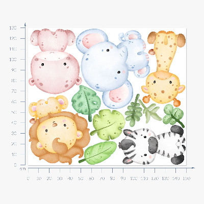 Wandsticker 130x150 Safari in Pastelltönen mit bezaubernden Tieren