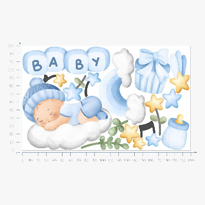 Wandsticker 130x209 Pastellfarbene Aquarelldekorationen für einen Jungen