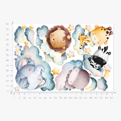 Wandsticker 130x193 Nachtwolken mit lächelnden Aquarelltieren