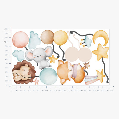 Wandsticker 130x225 Entzückende Boho-Tiere mit Pastellballons