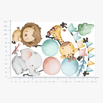 Wandsticker 130x199 Pastellfarbene süße Tiere mit Boho-Luftballons