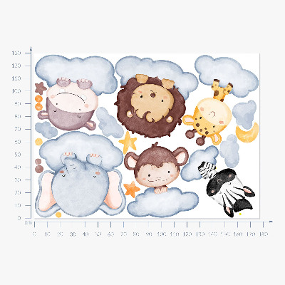 Wandsticker 130x177 Niedliche Tiere in Pastellwolken