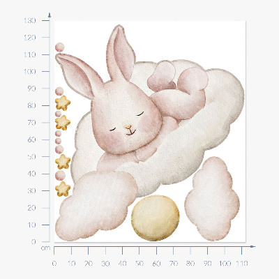 Wandsticker 130x112 Hase auf Wolken und Pastellaquarelle