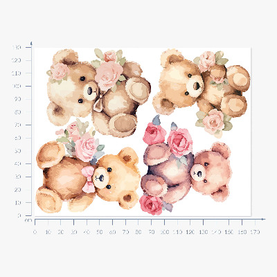 Wandsticker 130x167 Teddybären mit Blumen im Aquarellstil