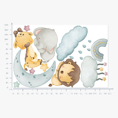 Wandsticker 130x197 Niedliche Tiere in einem pastellfarbenen Himmel