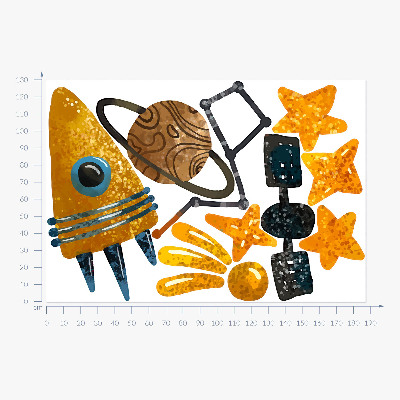 Wandsticker 130x187 Raketenillustrationen von Planeten und Sternen im Weltraum