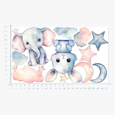 Wandsticker 130x224 Niedliche Tiere am pastellfarbenen Nachthimmel