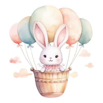 Wandsticker 130x136 Hase mit Luftballons in Aquarelltönen