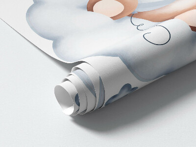 Wandsticker 130x229 Süße Teddybären in Wolken in Pastelltönen