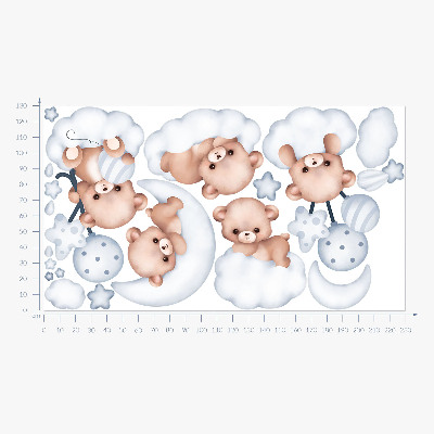 Wandsticker 130x229 Süße Teddybären in Wolken in Pastelltönen