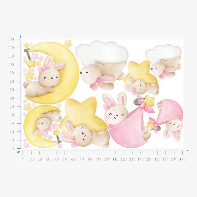 Wandsticker 130x191 Hasen im Nachthimmel-Aquarell-Pastell