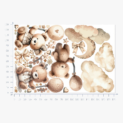 Wandsticker 130x192 Beige Teddybären in den Wolken mit Boho-Luftballons