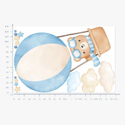 Wandsticker 130x198 Kleiner Teddybär in einem Ballon im Wolken-Aquarell-Pastell