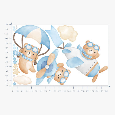 Wandsticker 130x204 Niedliche Teddybären in einem pastellfarbenen Aquarellhimmel