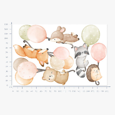 Wandsticker 130x201 Entzückende Tiere, die in Aquarellballons schweben