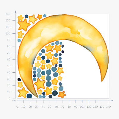 Wandsticker 130x141 Weltraumaquarellhimmel mit Mond und Sternen