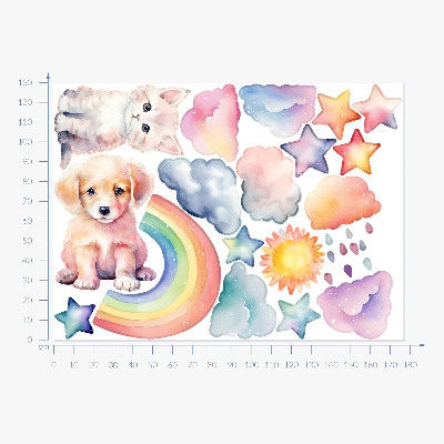 Wandsticker 130x177 Niedliche Tiere im pastellfarbenen Himmel