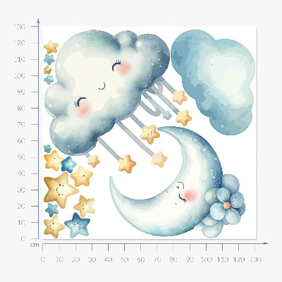 Wandsticker 130x131 Pastellwolken mit Mond und Sternen