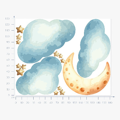Wandsticker 130x161 Mond und Wolken in Pastellaquarell
