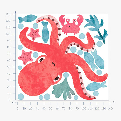 Wandsticker 130x138 Oktopus im Pastell-Aquarell-Stil