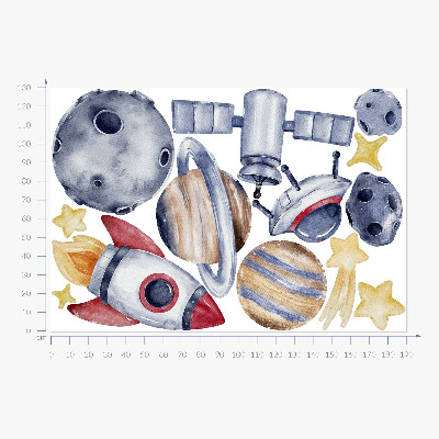 Wandsticker 130x190 Pastellraum mit Planeten und Rakete