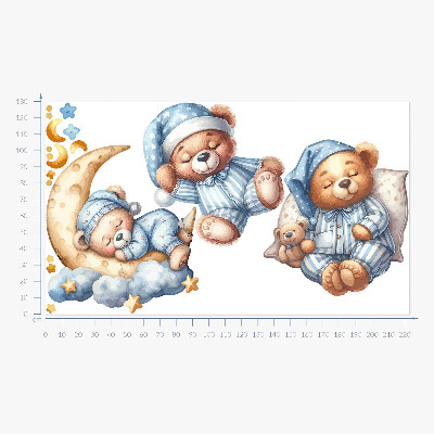 Wandsticker 130x223 Teddybären im Weltraum-Aquarell-Pastellhimmel