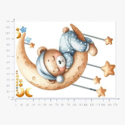 Wandaufkleber 130x171 Schlafender Teddybär auf dem Mond im Pastellraum
