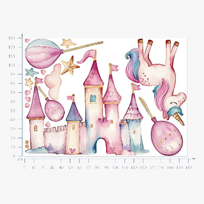 Wandaufkleber 130x178 Einhornschloss im Pastell-Aquarell-Stil
