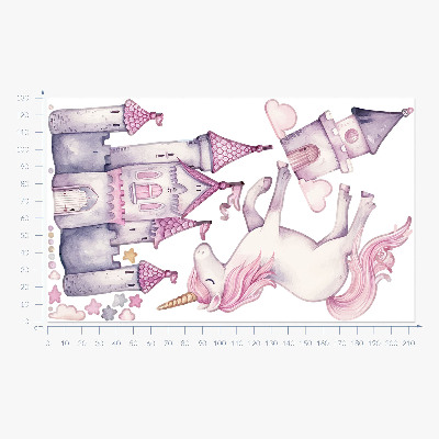 Wandaufkleber 130x213 Pastellaquarell mit einem Einhorn und einem Schloss