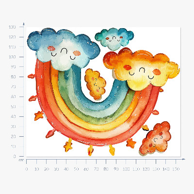 Wandaufkleber 130x155 Bunte Wolken und Regenbogen-Aquarellhimmel