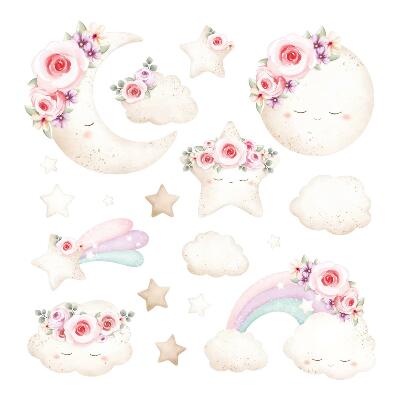 Wandaufkleber 130x180 Blumenhimmel im Aquarell-Boho-Stil