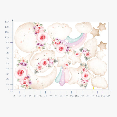 Wandaufkleber 130x180 Blumenhimmel im Aquarell-Boho-Stil