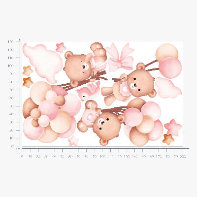 Wandaufkleber 130x200 Entzückende Teddybären mit Luftballons in Pastell-Aquarell