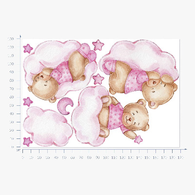 Wandaufkleber 130x189 Süße Teddybären auf Wolken in Aquarellpastellen