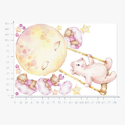 Wandaufkleber 130x184 Teddybären am Himmel in Pastell-Aquarell