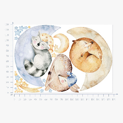 Wandaufkleber 130x187 Pastellfarbene Waldtiere im Aquarellraum