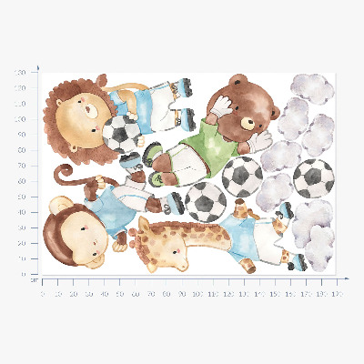 Wandaufkleber 130x189 Sporttiere mit Ball im Aquarellstil