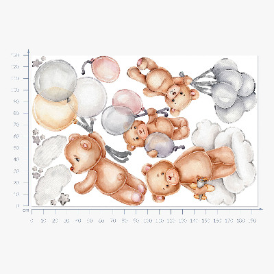 Wandaufkleber 130x195 Niedliche Teddybären mit Luftballons in Pastellwolken