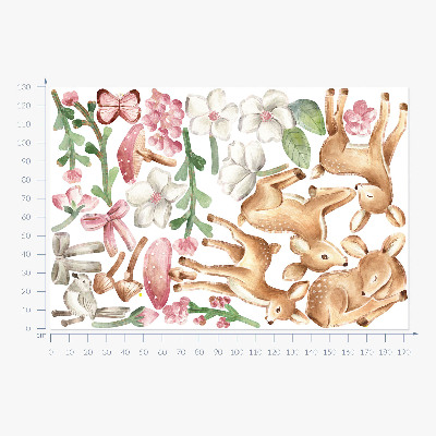 Wandaufkleber 130x192 Waldtiere in Pastell-Aquarell mit Hirschmustern